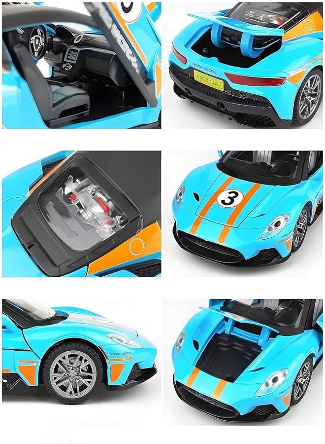 Gemcza 1:22 Sports Car Die Cast Scale Model Dsiplay Car with Opening Doors Music and Lights | Made of Metal Toy Vehicle for Kids, Adults, Collectors - Blue - Image 4